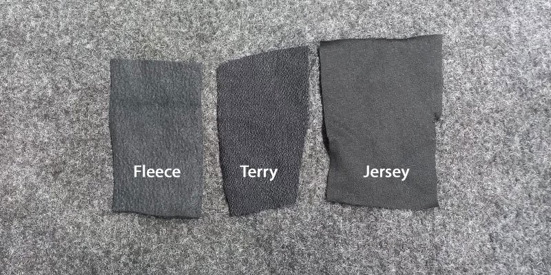 Side by side terry, fleece and jersey swatches
